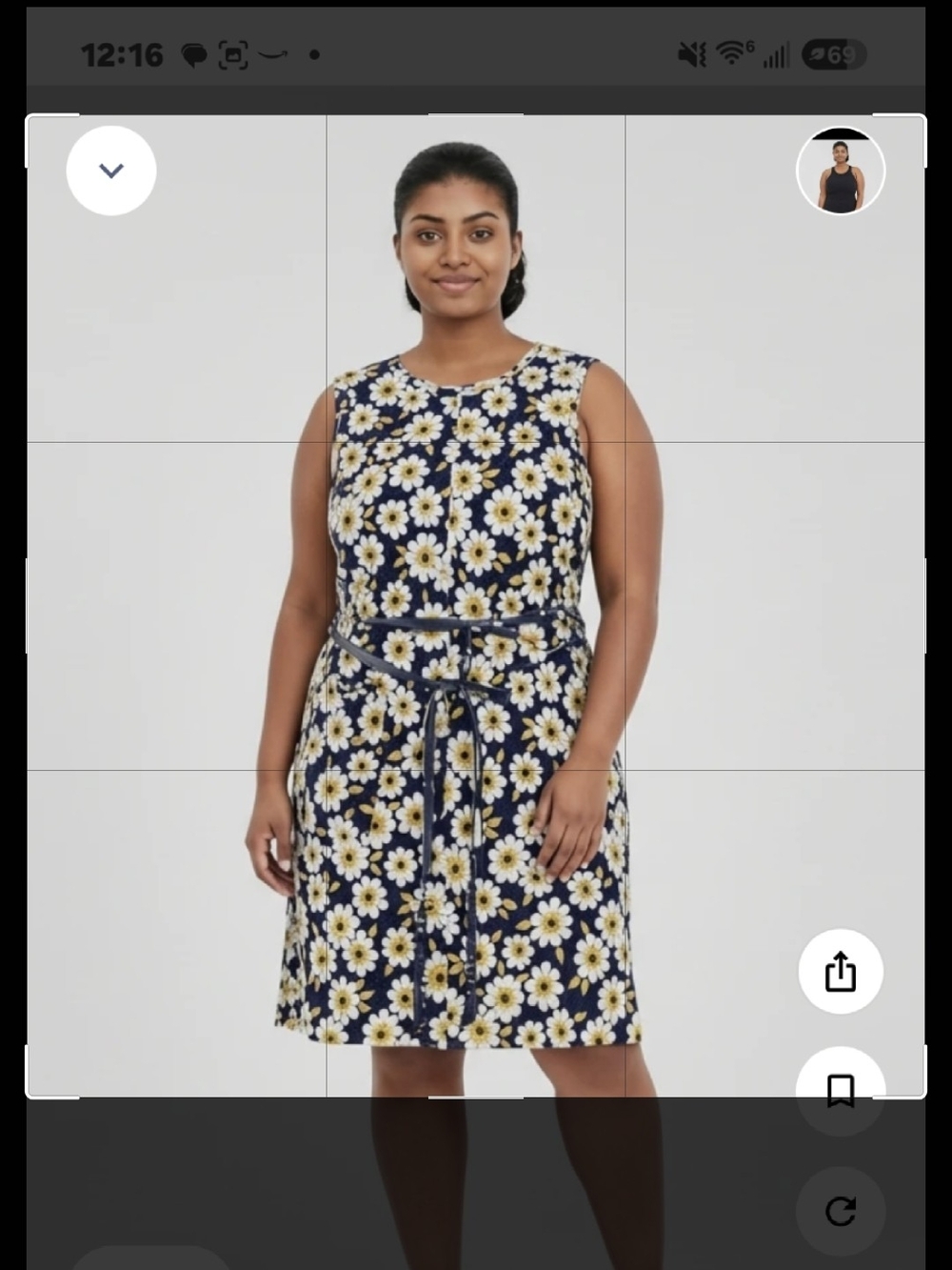 Sleeveless Navy Daisy Print Tie-Waist Dress
